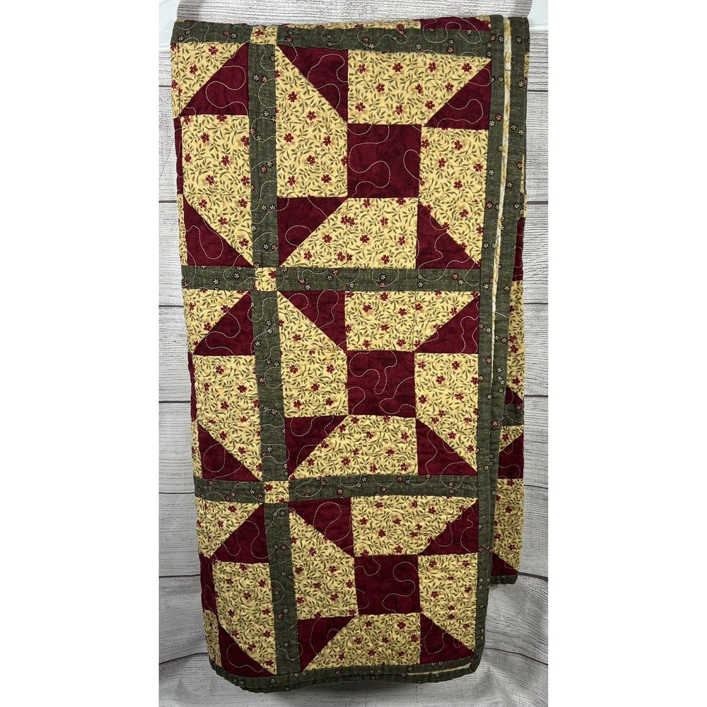 Handmade Cotton Patchwork Quilt Throw 53x53 Vintage Autumn Pinwheel Country - Picture 6 of 6